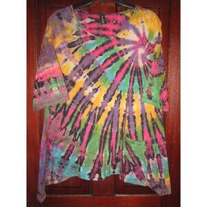 Sacred Threads OS L M S Tunic Top Blouse Shirt Tie Dye Lagenlook Pockets Cotton